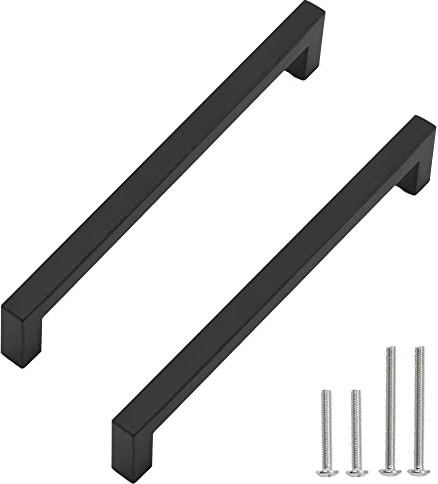 Redunest Skåphandtag i mattsvart, fyrkantiga lådhandtag i rostfritt stål, till köksdörr, skåp, lådbeslag, 5-pack, håldelning på 224 mm c/c