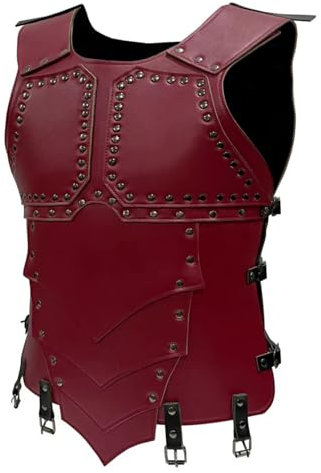 Mittelalter Brustpanzer für Männer Ritter Brustpanzer Kostüm Wikinger Leder Rüstung LARP Halloween Cosplay Party, Armor Red, Einheitsgröße