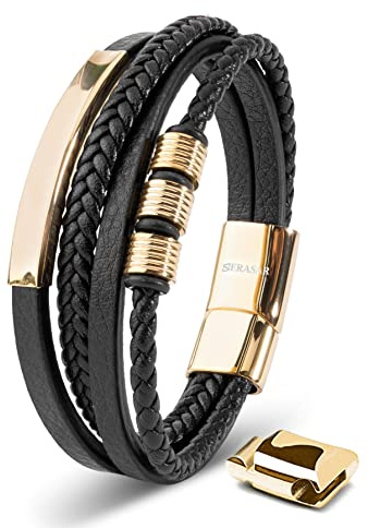 SERASAR Premium Lederarmband für Männer | Magnetverschluss aus Edelstahl in Schwarz, Silber & Gold | Inklusive Schmuckschachtel | Tolle Geschenkidee