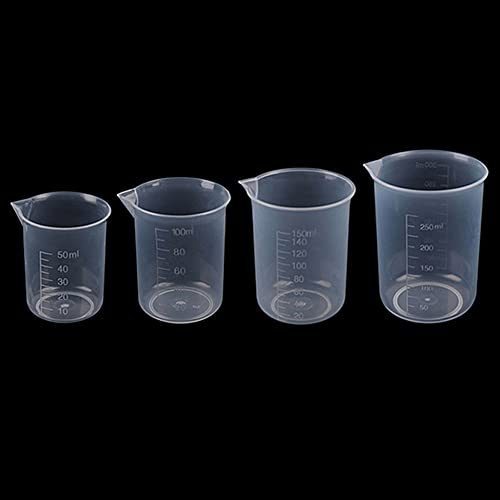 SKYPRO 50/100/150/250 ml Harz-Mischbecher, flüssige Messbecher, Kunststoffbecher, Abschluss-Epoxidharzbecher für Harz, Epoxidfarbe, Lebensmittel, Laborgebrauch – 4 Stück