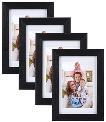 Giftgarden 4x6 Picture Frame Set of 4, Matted to 3.5x5 Pictures with Mats or 4x6 Photos without Mat, Wall or Tabletop Display, Black