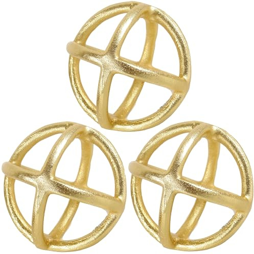 Alpha Living Home Accent Decorative Balls Set of 3 - Modern Metal Spheres for Bowls, Trays, Shelves - Elegant Modern Table Centerpiece Orbs for Living Room, Office, Coffee Table (Gold)