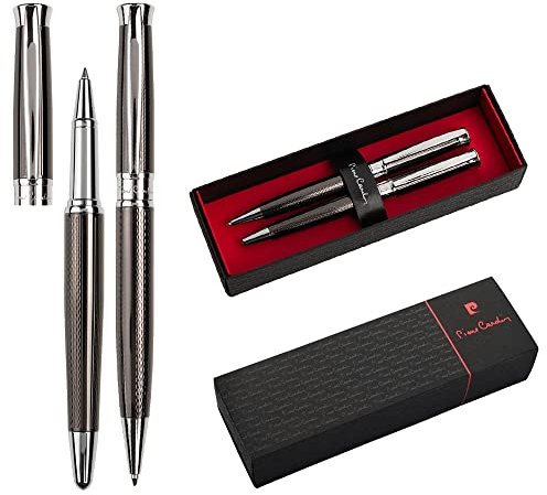 Pierre Cardin® ROI Set aus Kugelschreiber und Rollerball mit Gravur | Premium Stifte | Etui | blaue Mine | edel | personalisiertes Geschenk | Namen | graviert | Jahrestag | Geburtstag (Gunmetal)