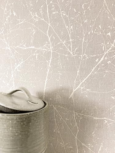 NEWROOM Tapet Beige Vliestapet Grenar Blommor - Romantisk Blommig 3D Optik för Sovrum Vardagsrum
