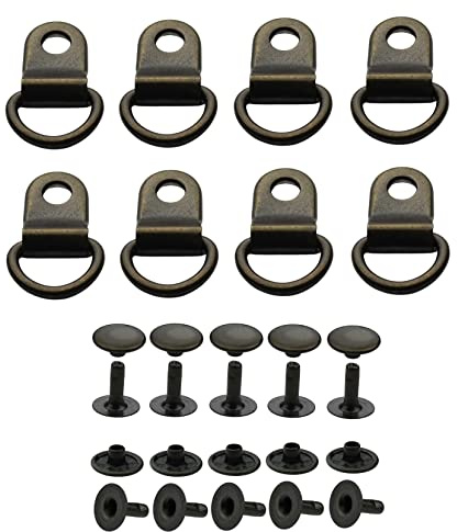 ISTA TOOLS D-Ring mit befestigungsclip + Hohlnieten, Zurrösen Messing Schnürsenkel Haken Schuhhaken Laschhaken, Abspannhaken, Halbrund Ring (Antik, 20)