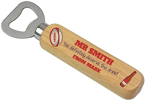Beecreative Rugby Coach Gifts - Personalised Rugby Gifts for Coaches - Wooden Bottle Opener Rugby Presents from Team - End of Season Present - Rugby Teacher Thank You