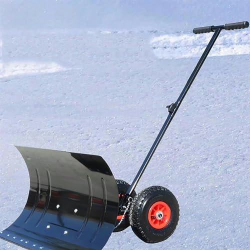 Schneeschaufel mit Rädern, 5 Fächer Höhenverstellbar Schneeschieber mit 2 luftgefüllten Rädern, zum Schneeschaufeln und Entfernen von Laub, für Auffahrt oder Gehwegräumung