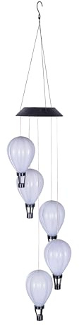 Haushalt International LED Solar Windspiel mit 5 warmweissen flackernden Ballons 70484