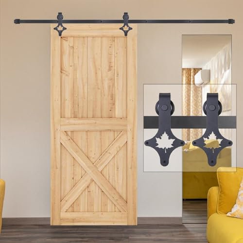 EGTink 150cm/5FT Quincaillerie Kit de Rail pour Porte Coulissante,Systeme Porte de Grange Coulissante,Ensemble Industriel pour Porte Suspendue Coulissante,avec Roulettes,pour Une Porte