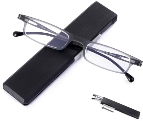 SKYWAY Ultra Dünne Faltbare Lesebrille für Herren Damen, Ultraleicht Blaues Licht Blockierend Kompakte Computerbrille, Metall und TR90 Rahmen Schwarz