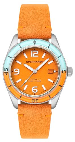 Spinnaker Fleuss Automatikuhr für Herren, 43 mm, mit Lederarmband, SP-5055, Üppiges Orange, Riemen