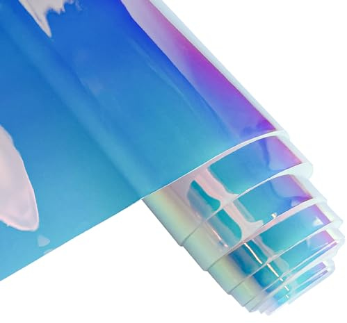 ONEART | Holographische schillernde PVC-Folie, 40×135 cm Transparentes Vinyl-Gewebe für Taschen DIY-Dekor-Projekte-Opal Weiß