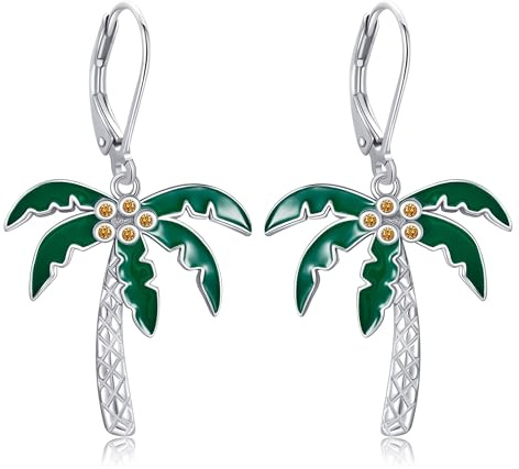 HUKKUN Palm Tree Earrings Sterling Silver Hawaiian Coconut Palm Dangle Earrings Palm Tree Jewelry Gift for Women