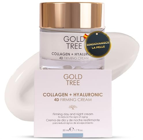 GOLD TREE 4D Hyaluronsyra åtstramande ansiktskräm + havskollagen - lätt konsistens - djup hydrering, elasticitet och fasthet från 30 år - hudvård dag och natt - 50 ml
