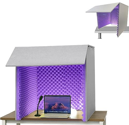Desktop soundproofing enclosure, homemade soundproofing booth box, portable recording studio, microphone isolation booth box, suitable for CrispDry echo-free vocals at home and on the road (purple 80*