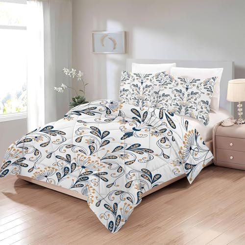 Bettdecke 200x220 Ohne Bezug Nutzbar, Blumen Und Pflanzendruck Bettdecken Waschbar Ganzjahresdecke Retro 4 Jahreszeiten Steppdecke, Bettzeug Microfaser mit 2 Kissenbezug für Sommer Winter Doppelbett