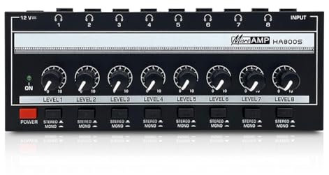 Qussedser 8-Channel Monitor Stereo/Mono Switch Headphone Amplifier Ultra-Low Noise Mixer Headphone Amplifier Signal Distributor