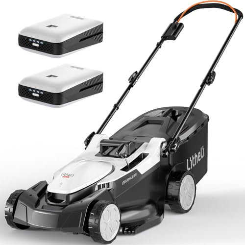 Litheli Cordless Lawnmower, 40V/43cm Cutting Width, Brushless Motor, Battery Lawn Mower, 6 Cutting Heights, 40L Grass Box, Incl. 2X 4.0Ah Batteries