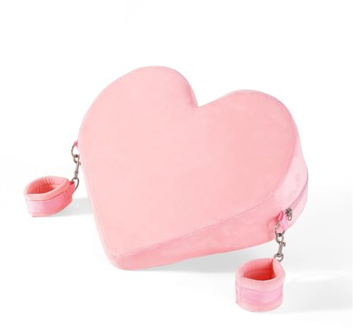 Soarvlorfy Sex Herz Keilkissen Sex Möbel Lendenkissen mit Handschellen Bondage Multifunktionales Sofa Bett Sex Kissen Erwachsenenspiel für Paare Erotik Extrem Fesseln Sexspielzeug,Rosa