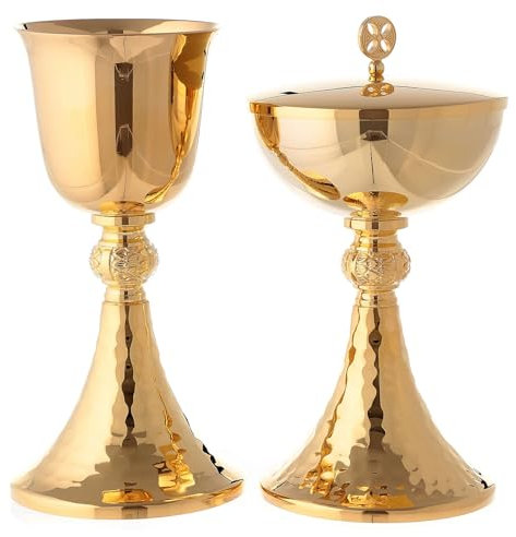 Holyart Calice et ciboire dorés avec Effet martelé Laiton doré, Calice