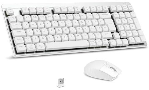 LeadsaiL FA98 Low-Profile Wireless Mechanical Keyboard and Mouse Set, 2.4G Wireless and Comfort Semi-quiet Typing, 98-Key Compact Slim 96% Keyboard for Windows/MacOS PC Laptop - Silver