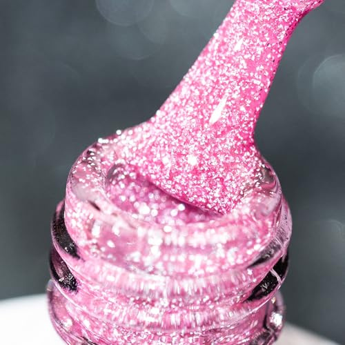 BURANO UV Glitzer Nagellack, 7.3ml Reflective Nagel Gel UV lack, Rosa Nägel Nagellack Led Holographisch Gel Polish Curing Need S21