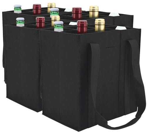 PEARL Filz Wein-Einkaufstasche: 4er-Set Filz-Flaschen-Tragetaschen, 6 Flaschen, 1,5 Liter, schwarz (Flaschentaschen für Wasserflaschen, Bierträger aus)