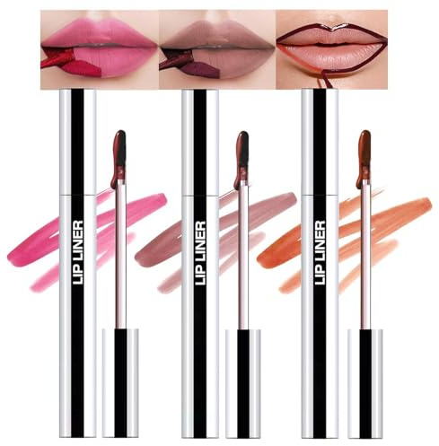 3Pcs Peel Off Lip Liner, Lip Stain Peel Off, Langlebiger Lipliner Tattoo, Matte Liquid Lippenstift Nude Lip Gloss Wasserdichter Lip Tint Peel Off Antihaft Cup für Frauen