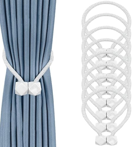 Oenothera 8 Stücke Vorhang Raffhalter, Magnetische Vorhang Raffhalter, Vorhang Seil Schnallen für Zuhause, Büro, Hotel Fenster Dekoration（Weiß, Polygon）