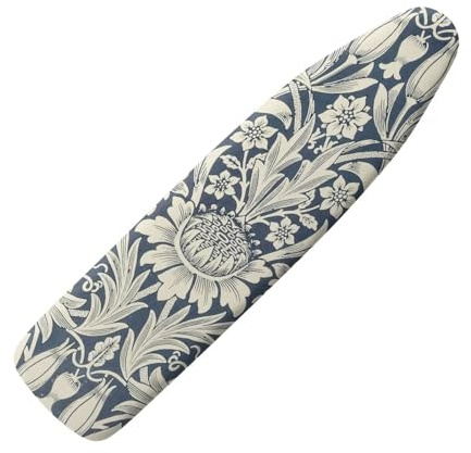 Buxolandt Breathable Ironing Board Cover, Resist Scorch Polyester & Staining, Wear & Soil Resistant Covers, Easy Installation Fasteners Elastic Edges (135x45cm) White Floral Leaf Retro Print