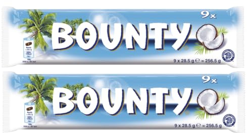 BOUNTY Multipack 2x 9x28,5g I 18 Riegel I Kokos I Schokolade I Süßigkeiten I Snack