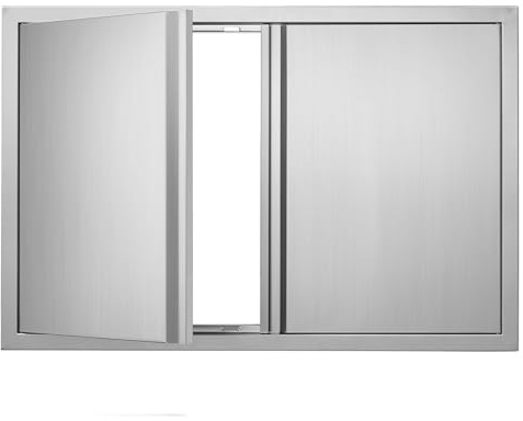 BBQ Access Door 91 x 61 cm or 36 x 24 inches Double Stainless Steel Outdoor Kitchen Door Flush Mount with Retractable Handles Barbecue Grill Island Station Vertical Wall Cabinet Storage Cabinet