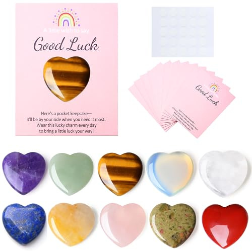 XIANNVXI 10 Pcs Good Luck Healing Crystals Heart Stones Set Pass the Parcel Prizes Party Bag Fillers Prize Box Fillers Party Favours Christmas Stocking Filler Novelty Funny Gift,with 10 Cards