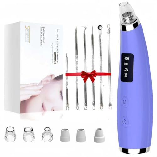 Pore Vacuum for Face & Nose - Blackhead Remover with 3 Adjustable Suction Levels, 6 Interchangeable Probes, USB-C Rechargeable, Portable Pimple Extractor Kit for Whitehead Removal (Purple)