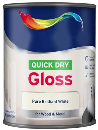 HOCHSTE Dry Gloss Paint, Pure Brilliant White, High-Sheen Finish for Wood & Metal, Water-Based, Fast-Drying Paint for Doors, Windows, Skirting & Radiators, No Undercoat Required,750ml