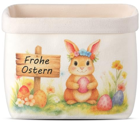 Sinmoe Cesta de Pan de Tela de Pascua Bolsa de Pan de Primavera Decoración Festiva para Mesa Cesta para Huevos Regalos (Frohe Ostern Brillante)