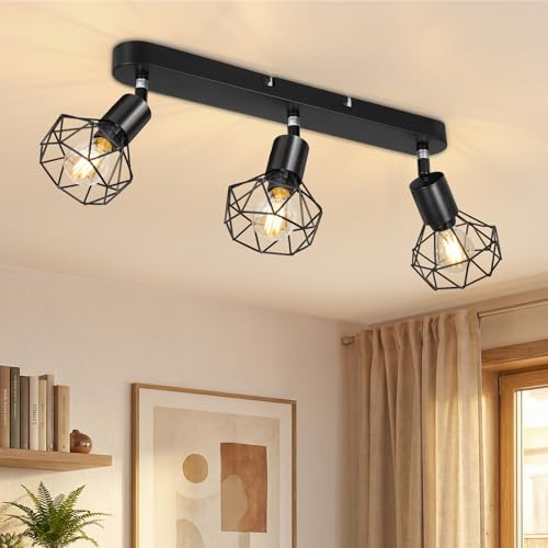 Kimjo Luminaire Plafonnier LED 3 Spots Orientables, Moderne Rampe Spots de plafond Noir, E14 Plafonnier/Applique Murale Intérieure pour Salon Chambre Cuisine Couloir (Sans Ampoules Max. 40W)