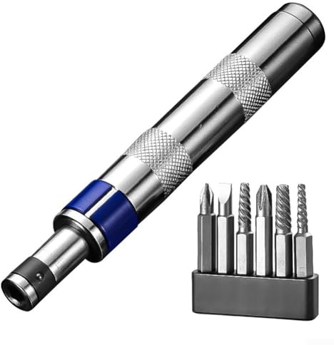 ZAMETTER 6-in-1 High Strength Manual Screwdriver with Interchangeable Bits Alloy Steel Ergonomic Handle for Home Repair and Professional Tasks Blue and Silver