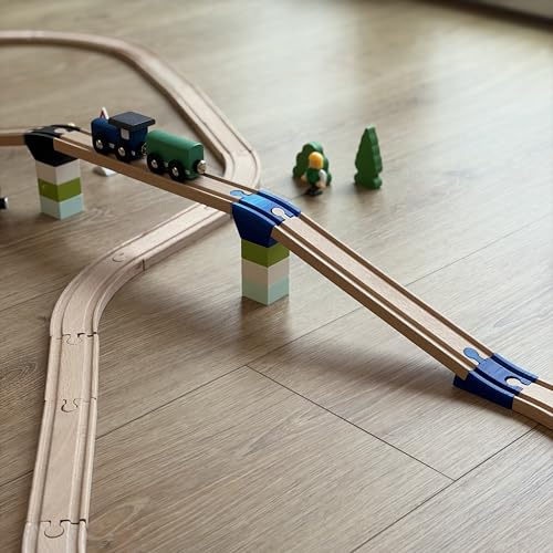 3D FREUNDE Brückenadapter für Holz-Eisenbahnen | Passend für BRIO®-Schienen & DUPLO®-Bausteine | 4-teilig | Made in Germany (Blau)