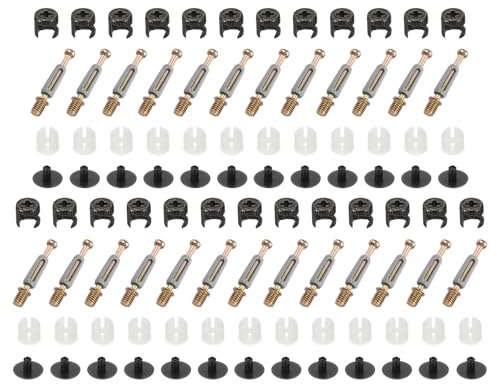 QUARKZMAN Kit de 25 connecteurs pour meubles raccords à came 10x9,5 mm | avec goujons M6x40 mm et capuchons en plastique, jeu de vis de fixation 3 en 1 pour l'assemblage