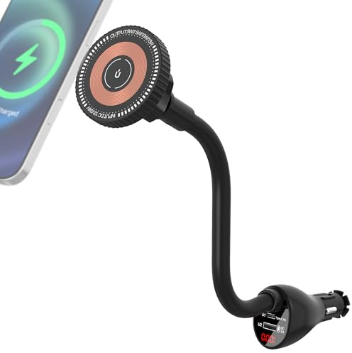 SOAIY Auto Handyhalterung Magnet mit Ladefunktion 15W Magsafe Wireless Ladegerät QC3.0 PD Schnellladung USB Kfz Ladegerät Zigarettenanzünder Netzteil mit LED Spannungsanzeige für Smartphones