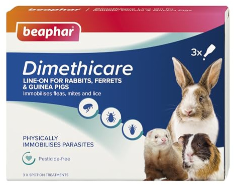 Beaphar - Dimethicare Line-On - Mite, Flea and Lice Control for Rabbits, Guinea Pigs & Ferrets – 3 treatment pack - Physically Immobilises Parasites - Pesticide-Free - From 12 weeks old