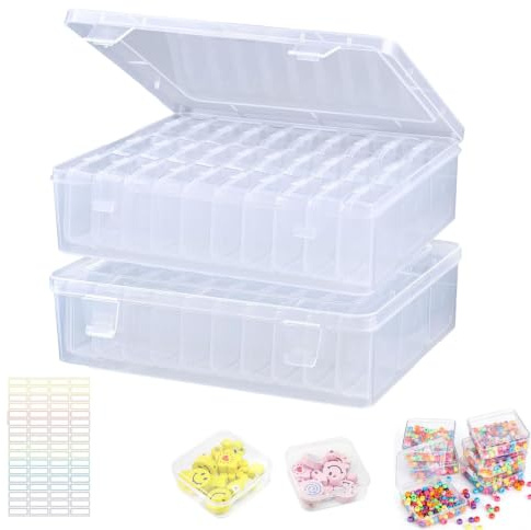 LuxTerra 2 Stück Lagerbox, 60 Mini Transparent Aufbewahrungsbox | Perlen Aufbewahrungsbox Kunststoff mit Etiketten Aufkleber, für Knöpfe, Kleine Teile, Perlen