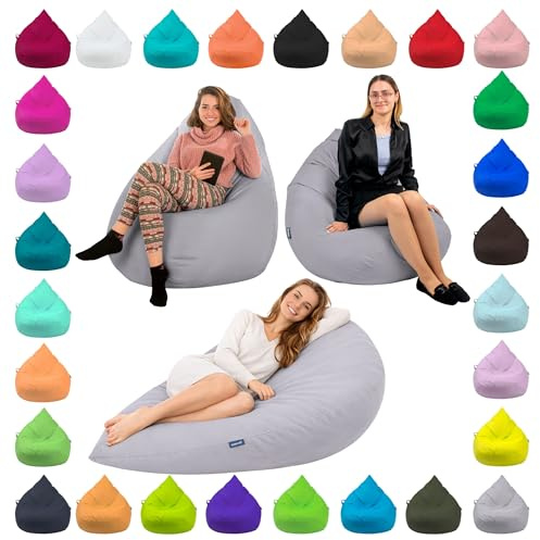 BuBiBag Sitzsack XXL Bodenkissen für Erwachsene & Kinder - Geeignet für Gaming oder Entspannen - Indoor wie Outdoor da er Wasserfest ist - mit EPS Perlen (Grau, XXL)