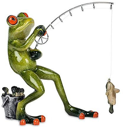 formano lustige Frösche Figur Frosch Angler stehend Fisch Poly 15 cm