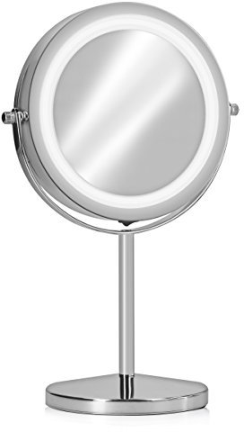 Navaris Kosmetikspiegel mit LED Beleuchtung - Spiegel mit normaler und 7-facher Vergrößerung - Schminkspiegel beleuchtet 360° drehbar