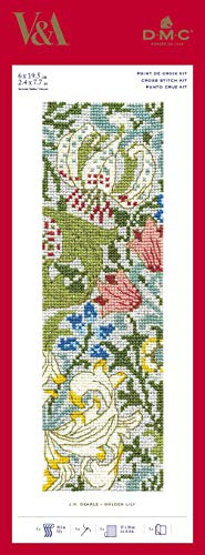 DMC Golden Lily korsstygn bokmärkes-kit, innehåller sextrådig broderitråd, broderingsnål, 14 karat Aida-tyg och instruktioner