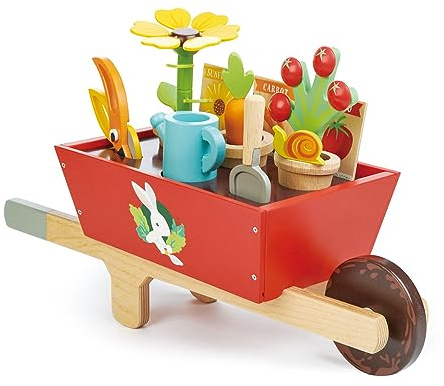 Tender Leaf Toys Garden Wheelbarrow Set – Deluxe Wooden Gardening Toy with Tools & Accessories – Supports Learning, Creativity & Outdoor Role Play – Age 3+