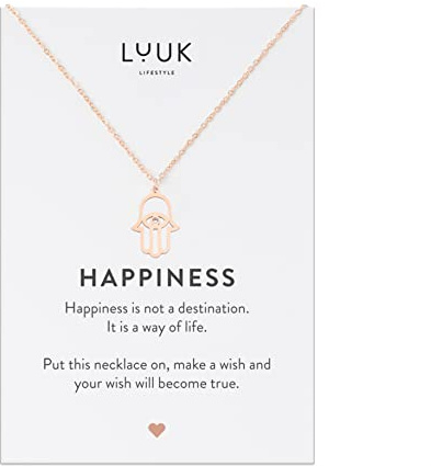 LUUK LIFESTYLE Damen Halskette mit Anhänger, Edelstahl, 50cm verstellbar, wasserfest, Geschenk für Freundin, Mutter, Frau, Schwester, Glücksbringer, Silber|Gold|Roségold