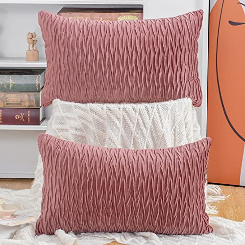 Madizz Juego de 2 Terciopelo Decorativo Funda de cojíns Lujo Estilo Fundas de Almohada para el sofá Dormitorio Rosa Rectangular 30 x 50 cm